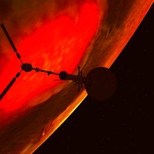 Pegasus passing over Io volcano