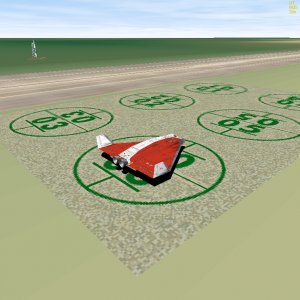 DG on one of the six landing pads, which were located where a parking area is at the real location. In the background is the Airman rocket and pad, fo