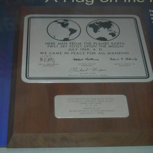 A replica of the plaque left by Neil Armstrong and Buzz Aldrin on the moon