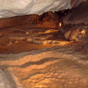 Stalagmites and dams in a dry creek bed