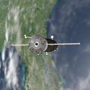 Approaching the OFSS (visible just under the right solar panel) as we pass over the KSC.