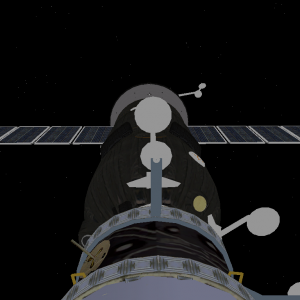 The Progress M1 from the onboard docking camera.