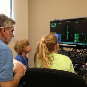 Orbiter Space Flight Simulator at a science day camp for kids, July 2013