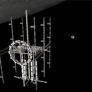 Lunar Station After Mission 106 with Earth and Moon in background showing FPS