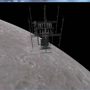 Backlit view of the Lunar Station during Mission 140