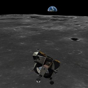 Apollo 11 post rendezvous station-keeping and AOS Houston, about to fly over Mare Smythii. AMSO/Orbiter 2016.