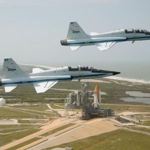 2 T-38's over 2 shuttles