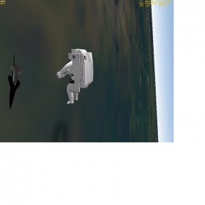 It looks like he's heading towards the Space Shuttle.