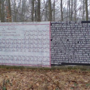 That guy paints various religious and pseudo-science texts on walls surrounding remains of target range from II WW, deep inside a forest nearby. Here,