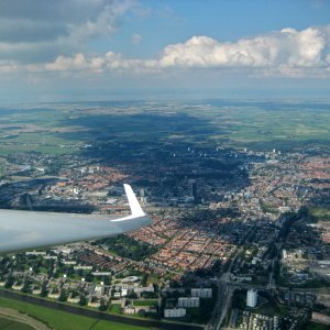 Flying from the military airbase near this city. But we're only allowed to fly when the F16's are not using 'our' runway... :)