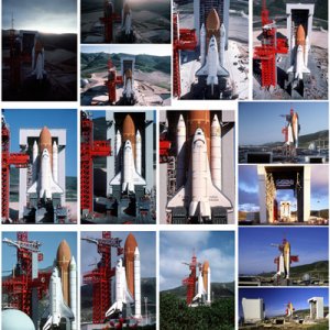 A space shuttle stands at SLC-6
 
The space shuttle Enterprise stands fully assembled with its external fuel tank and solid rocket boosters atop Ameri