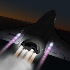 Upper wing boosters propel this cargo flight into the upper atmosphere for scramjet flight.