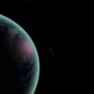 Mare Infinitus and 55 Cancri A, seen from the back of Tahj. (55 Cancri: Star Frontier)