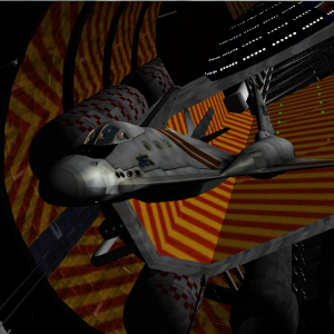 EAS Ravenstar leaving the main hangar of the deep space exploration vessel EAS Cortez from the Babylon 5 universe.