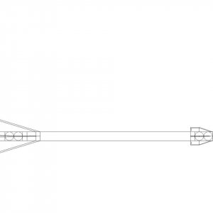 KEW line drawing on AutoCAD 2012. Circles are propellant tanks for the future thrusters, and the double-walled oval is a SRM for deorbit.