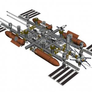 This is the top or Zenith view of the station. You can clearly see other add-ons docked to the station including the ATV, HTV, Dragon, and Orion vehic