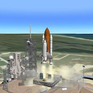 Soace Shuttle Columbia launch.
Add-ons used: Shuttle Fleet V4.8, LC-39 High Detail ver9, Orbiter Atmospheric Visual Enhancement V3 and KSC hires tiles