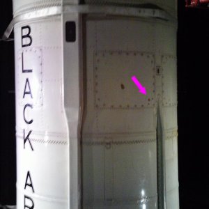 Black Arrow rocket at the London Science Museum, detail highlighted.