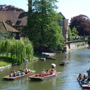 Punting on the river Cam (in front of Trinity?)