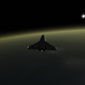 Chronus during reentry with sunrise in the background.