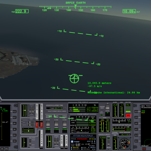 Cockpit view of Chronus during approach at runway 12C at Wideawake International, notice the low APU fuel indicator.