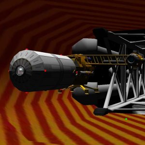 A Maintfury grapples a SSBB BM101 module in the main hangar bay of the EAS Cortez.
